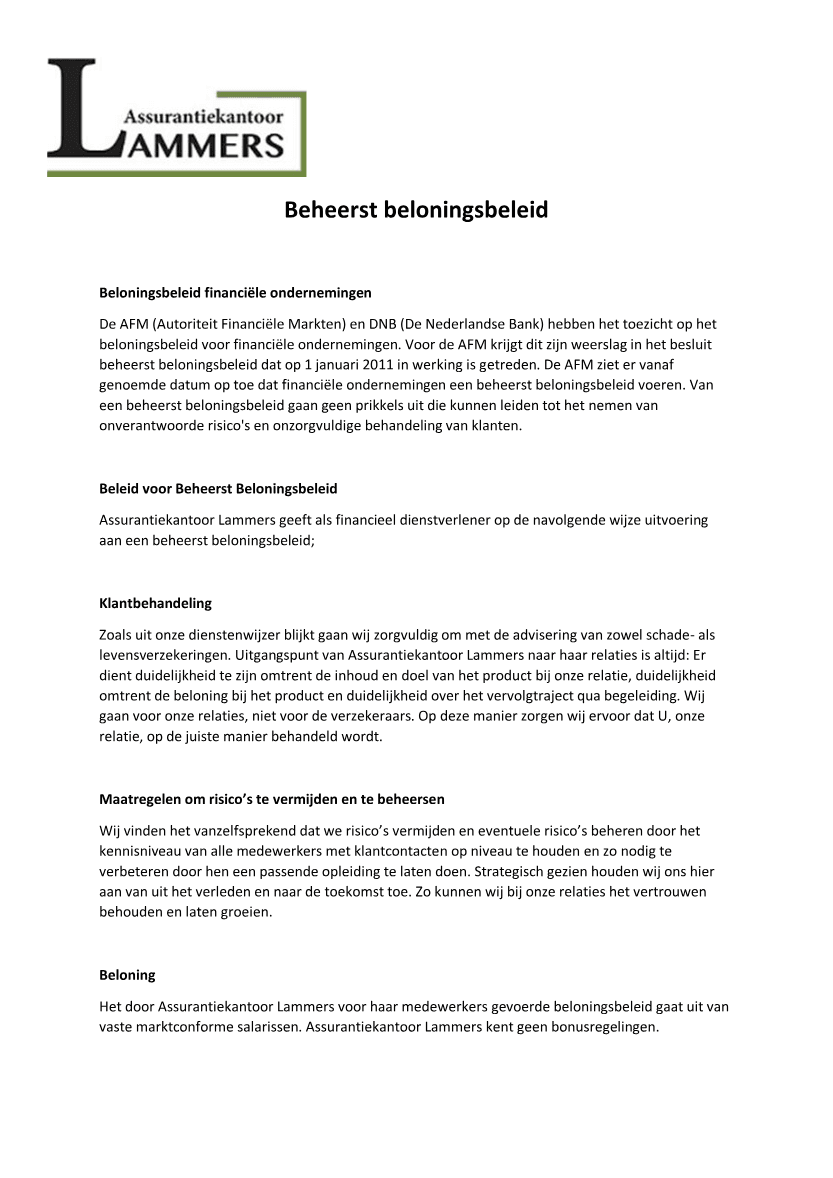 Voorbeeld van Beloningsbeleid